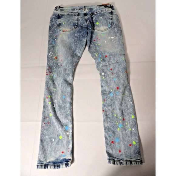 Evolution In Design 38 Jeans Men Paint Spatter Distressed Acid Wash Hip Hop Y2K - Picture 16 of 16